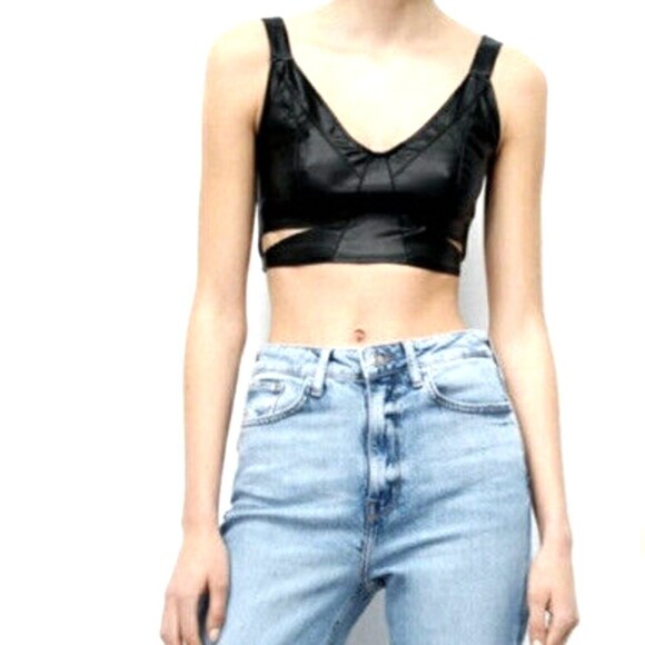 Zara Tops - Zara Faux Leather Cut Out Cropped Top Tank Size Medium